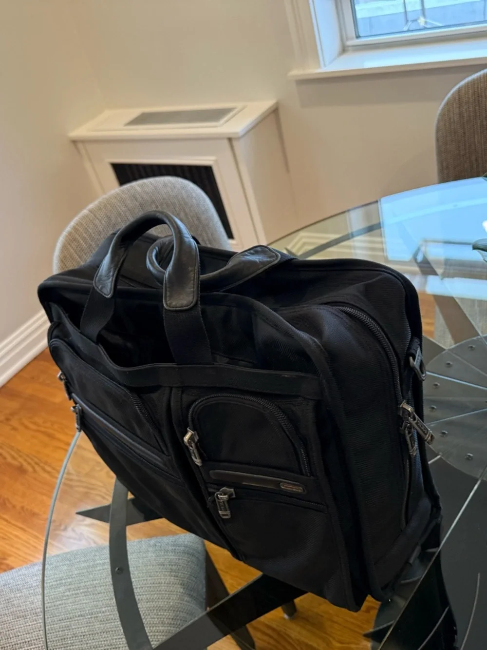 Tumi Black Nylon Laptop Briefcase with Multiple Front Pockets